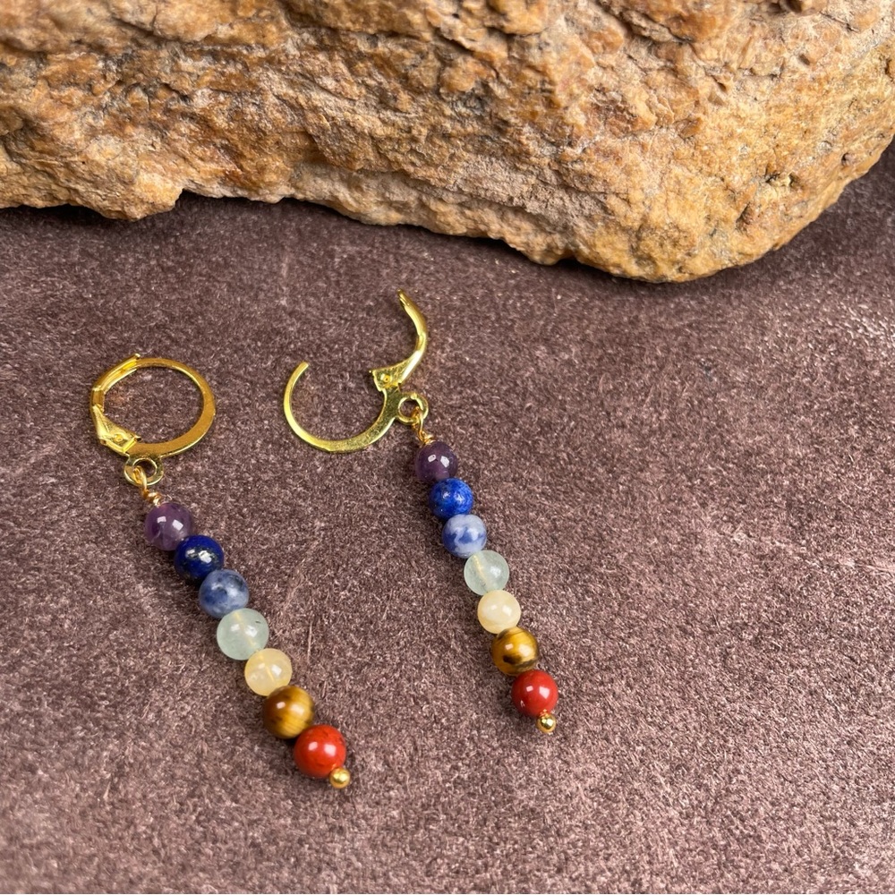 Chakra Crystals Gemstone Dangling Earrings Artisan Designed - Picture 8 of 16